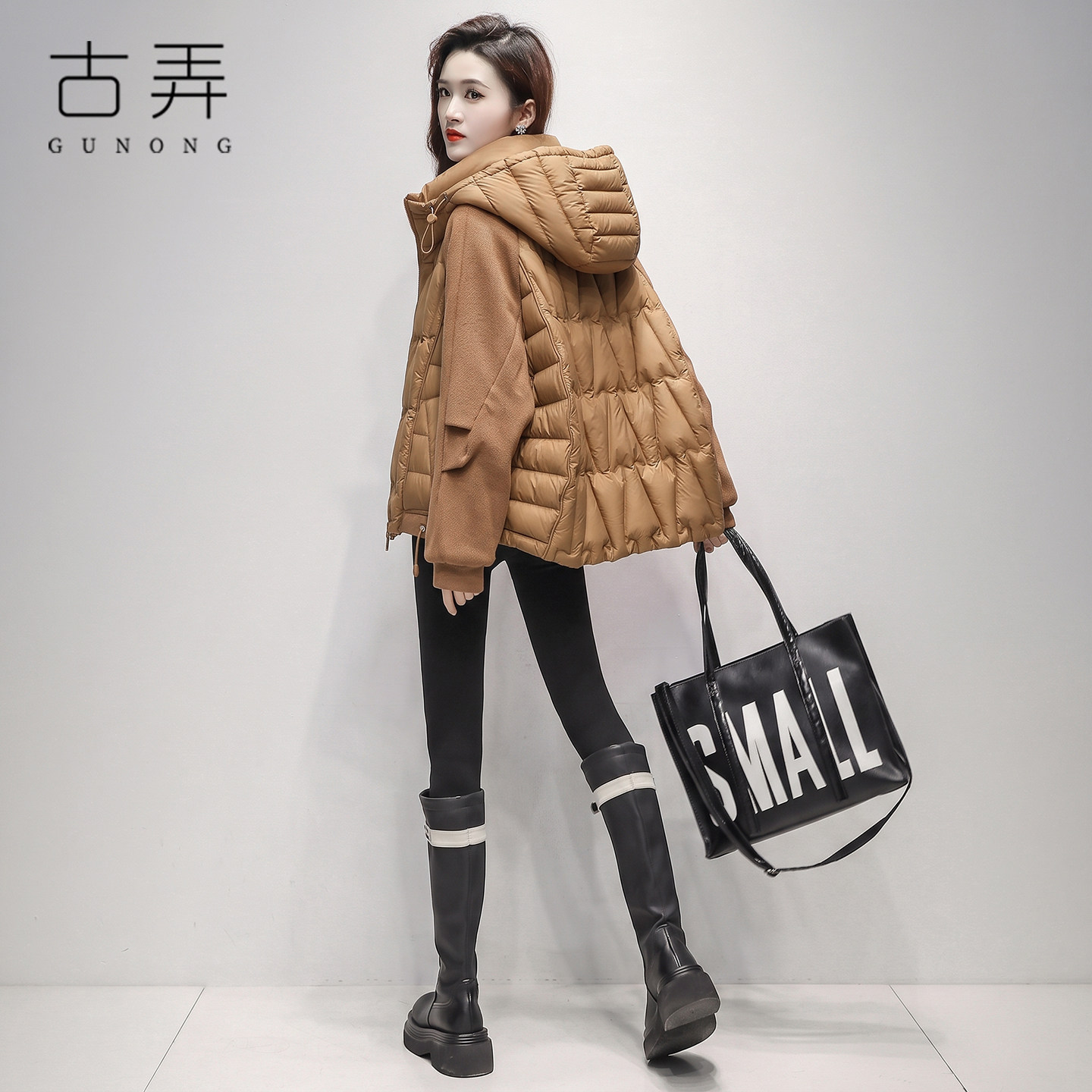 休闲拼接连帽轻薄羽绒服女2026冬季保暖防寒小个子韩系慵懒薄外套