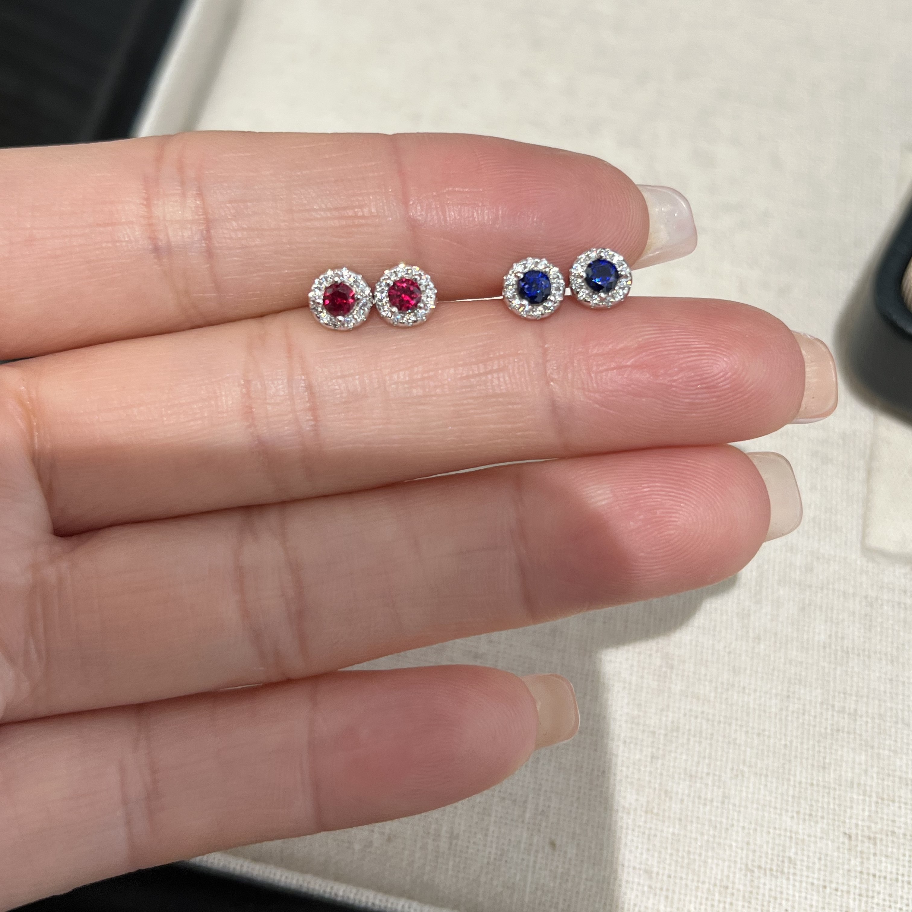 Amor Glam【培育】红蓝宝石耳钉女气质设计高级感银耳环生日礼物