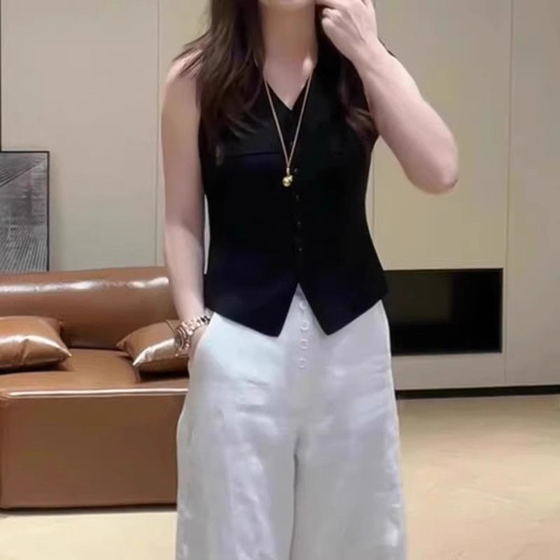 韩版多巴胺穿搭Polo领无袖针织衫女夏季大码胖mm显瘦绝美背心上衣