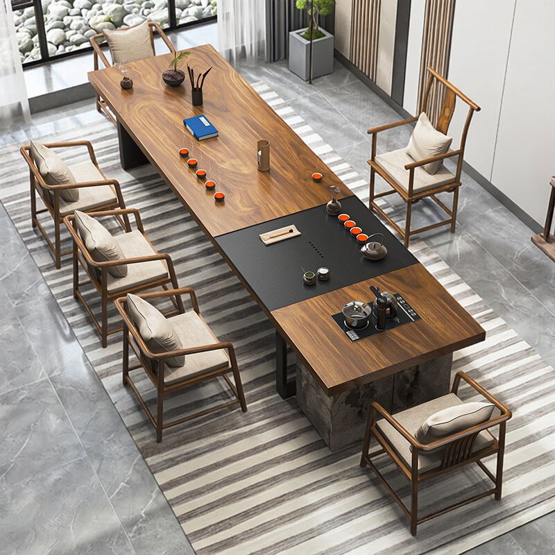 胡桃木实木茶桌办公室大板桌家用客厅现代轻奢2026新款高端泡茶台
