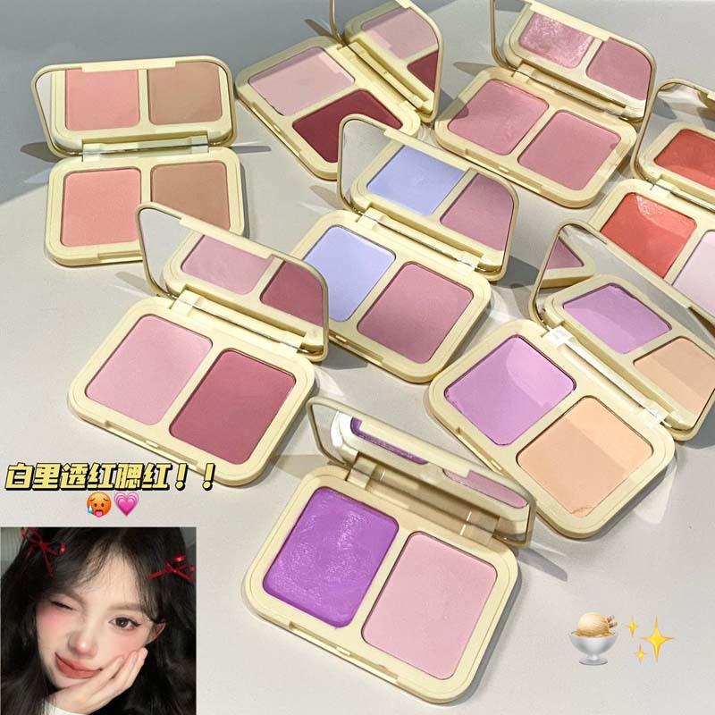 HERORANGE~朦胧甜心双色腮红盘持妆显嫩自然提气色韩系元气腮红膏