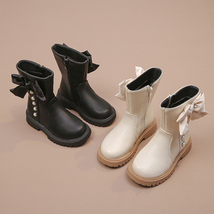 女童靴子新款公主马丁靴儿童英伦风中筒靴宝宝单靴小女孩洋气皮靴