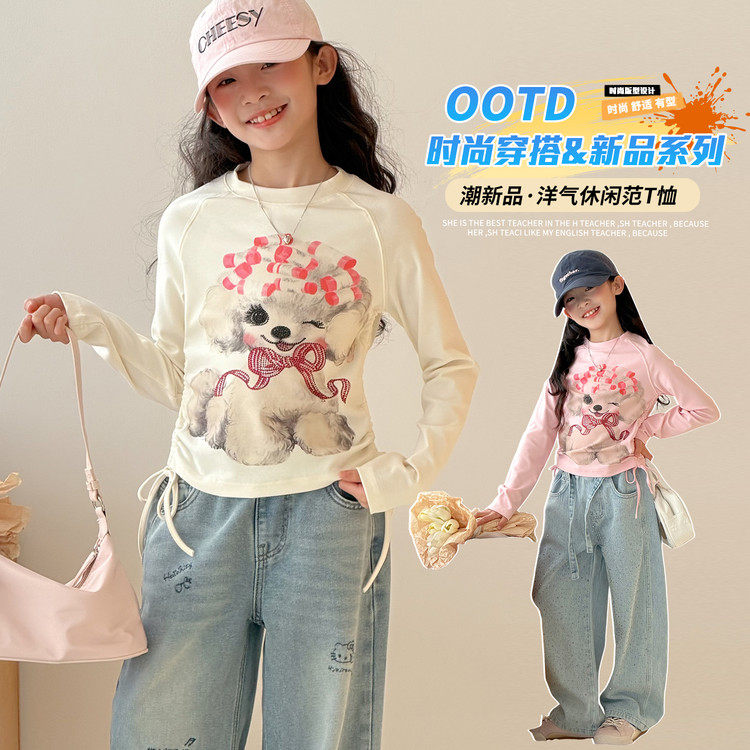 韩版女童t恤卡通印花长袖T可爱休闲圆领上衣软糖美学超好看打底衫