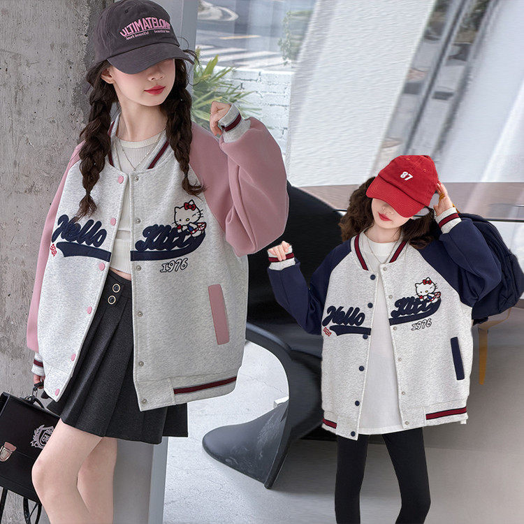 女童春秋季棒球服外套新款KT猫卡通中大童洋气撞色休闲百搭上衣潮,童装/婴儿装/亲子装,普通外套,淘宝优惠券,粉丝福利购,淘宝优惠卷