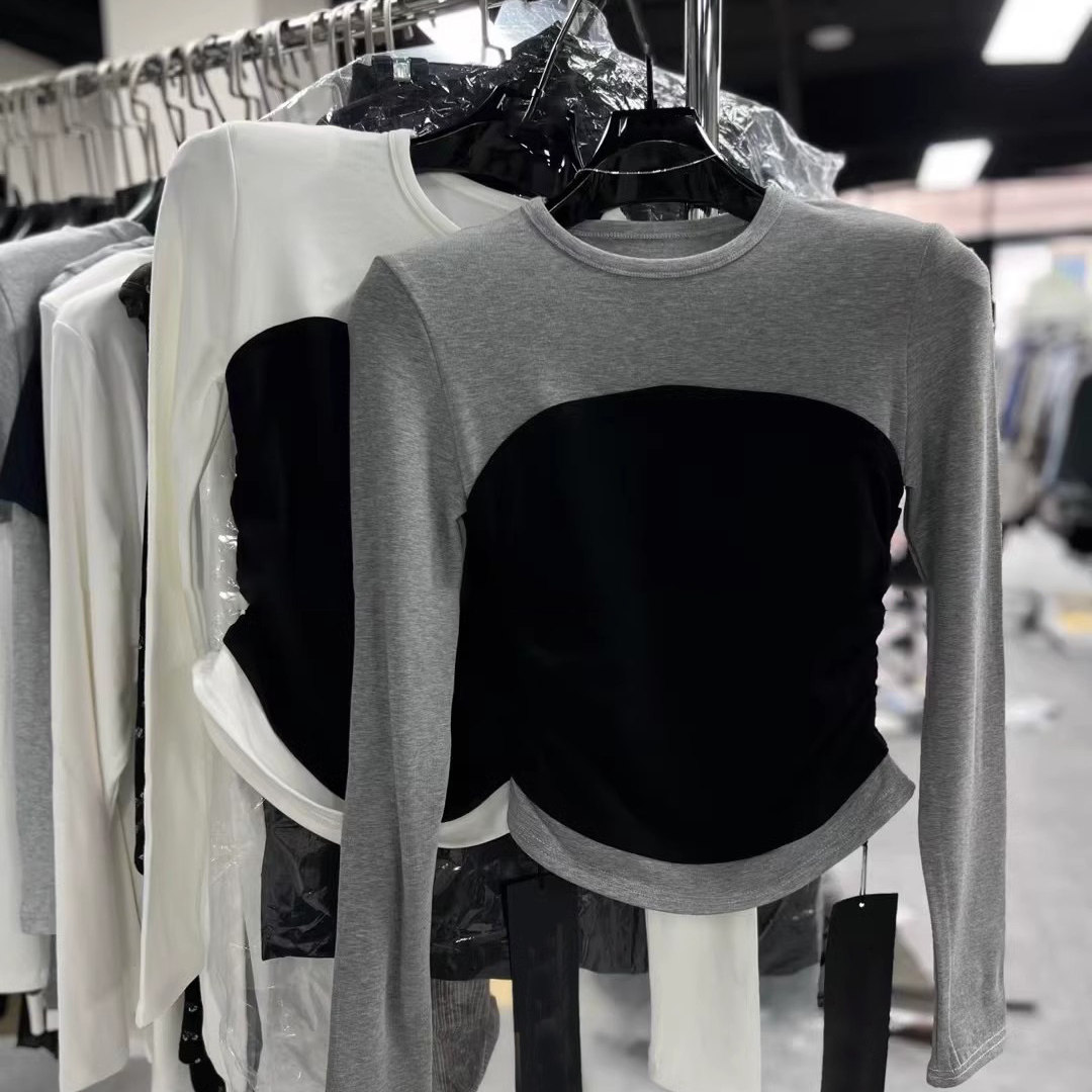 韩国东大门2025春季韩版圆领套头拼接假两件撞色打底衫T恤上衣女