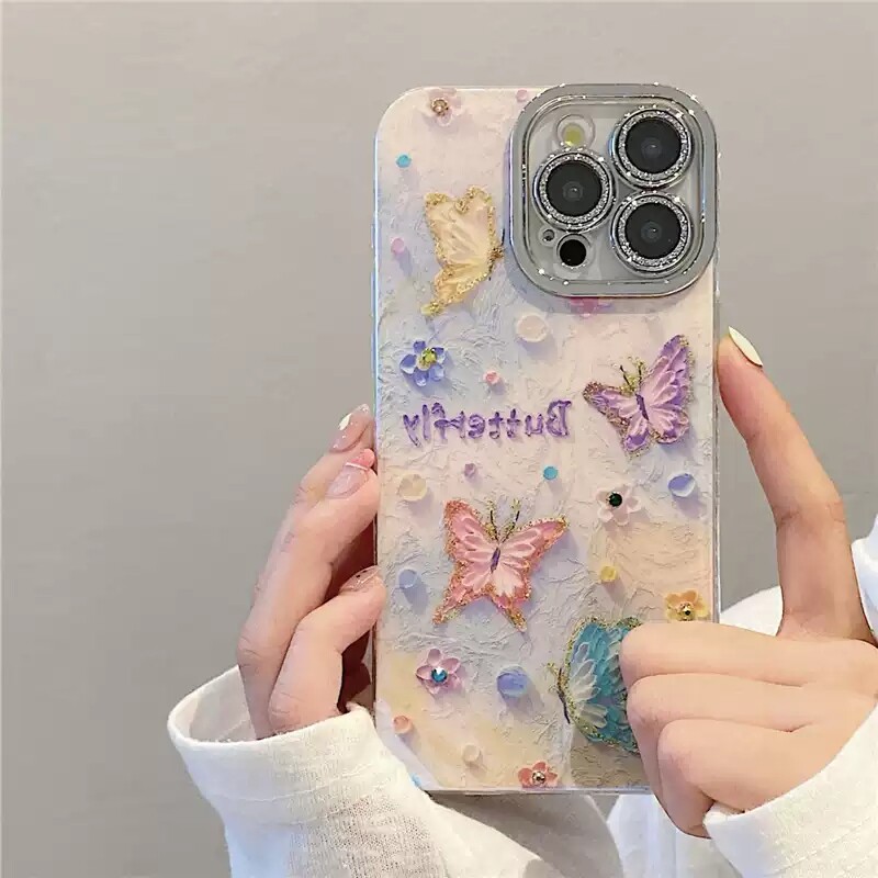 闪粉梦幻蝴蝶iPhone15promax手机壳16全包镜头适用苹果14镭射蓝光