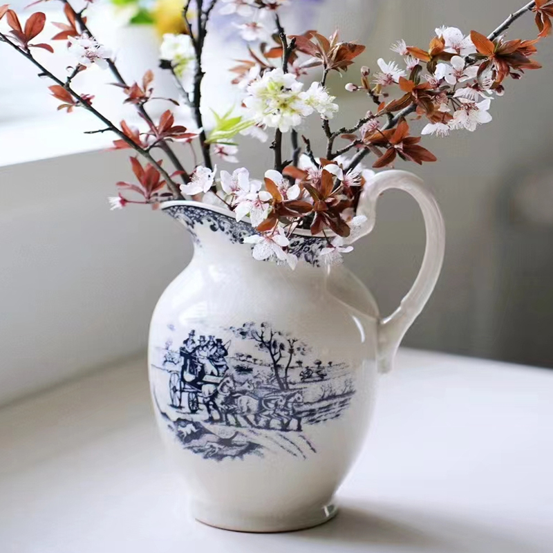 泽滕家法式中古大口径插花器好看花瓶高级感轻奢华客厅摆件民宿用