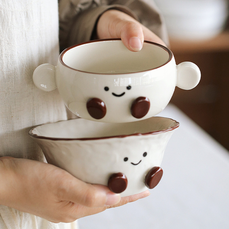 泽滕家可爱迷你双耳碗带把防烫