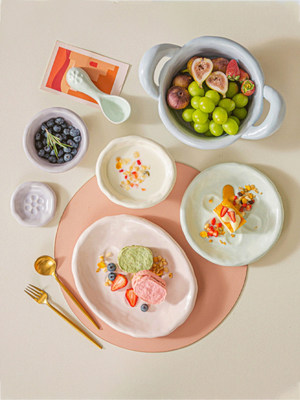 奶油系碗盘餐具家用乔迁高颜值陶瓷可爱汤盘ins风学生饭碗沙拉碗