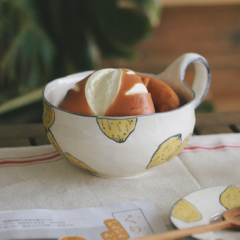 泽滕家早餐碗带把手柄泡面酸奶钵