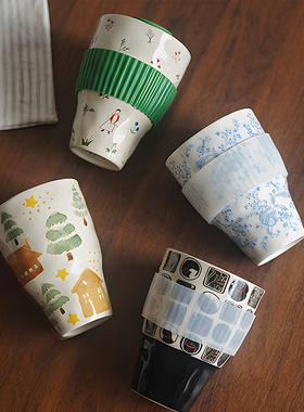 泽滕家随手杯子套装带盖防烫高颜值漂亮韩式小清新情侣款咖啡茶杯