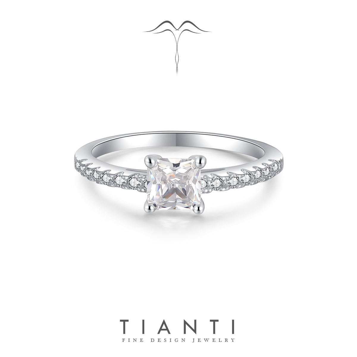 TIANTI天缇新品贝拉公主方钻戒指女S925银轻奢小众婚戒送女友礼物