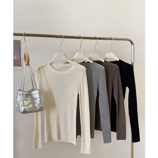 【百搭B入】韩版舒适纯色圆领正肩修身显瘦长袖内搭针织打底衫春