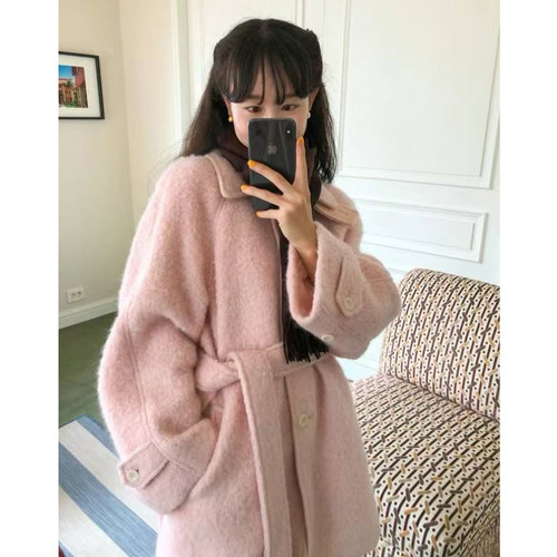 韩国东大门直供 2025冬韩系温柔气质糖果立领带腰带羊毛大衣外套