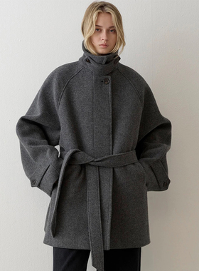 【FP人生大衣】韩国东大门FP复古立领绑带中长羊毛毛呢大衣外套