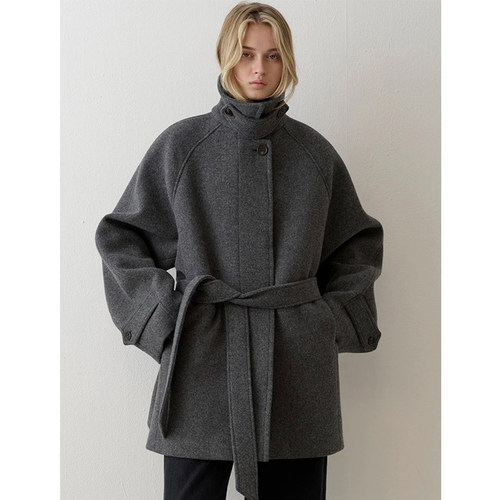 【FP人生大衣】韩国东大门FP复古立领绑带中长羊毛毛呢大衣外套