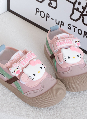 女童粉色帆布鞋魔术贴幼儿园鞋轻便防滑儿童室内鞋宝宝春秋运动鞋