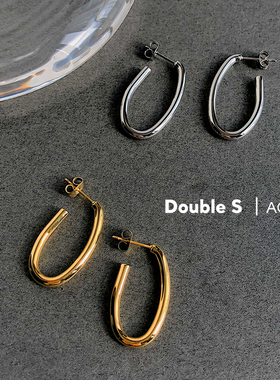 长款椭圆耳环 钛钢防过敏不掉色 简约设计耳圈耳钉