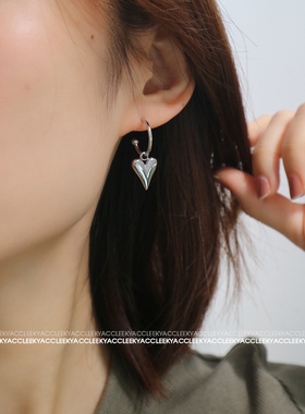 日系桃心立体爱心耳环 实心钛钢18K保色防敏可拆卸耳饰 女 饰品