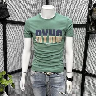 夏季时尚潮牌字母印花短袖男士韩版潮流T恤青年圆领修身纯棉半袖
