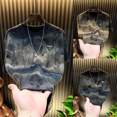 2025新款短袖潮流百搭破洞t恤男