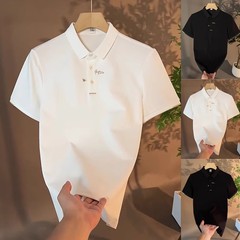 夏季时尚男士修身翻领短袖T恤高端小刺绣字母休闲百搭半袖polo衫
