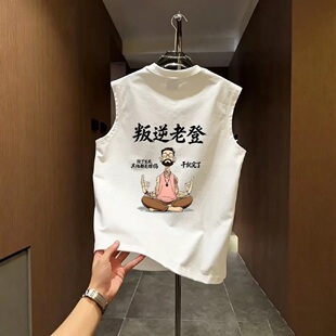 夏季新款潮牌个性创意文字印花坎肩背心男士潮流休闲百搭无袖T恤