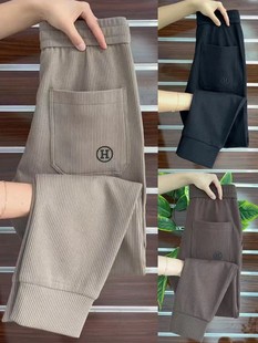 春秋季痞帅休闲裤子潮牌男士潮流百搭修身运动九分束脚卫裤男款