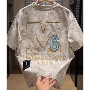 潮牌欧货重工刺绣休闲圆领半袖 美式 夏季 T恤男士 上衣 复古扎染短袖