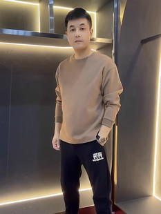开衩净版 时尚 卫衣男士 加绒长袖 套头百搭圆领上衣 秋冬季 打底衫 新款