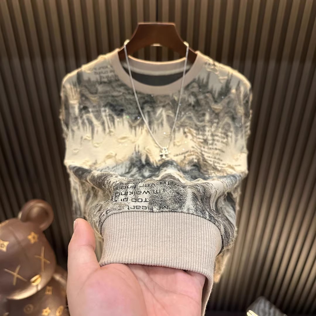 秋冬季新款轻奢满天星破洞卫衣男