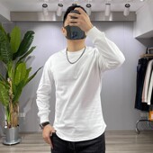 卫衣圆领纯色打底衫 秋季 t恤男半圆弧形纯棉内搭上衣修身 长袖 新款