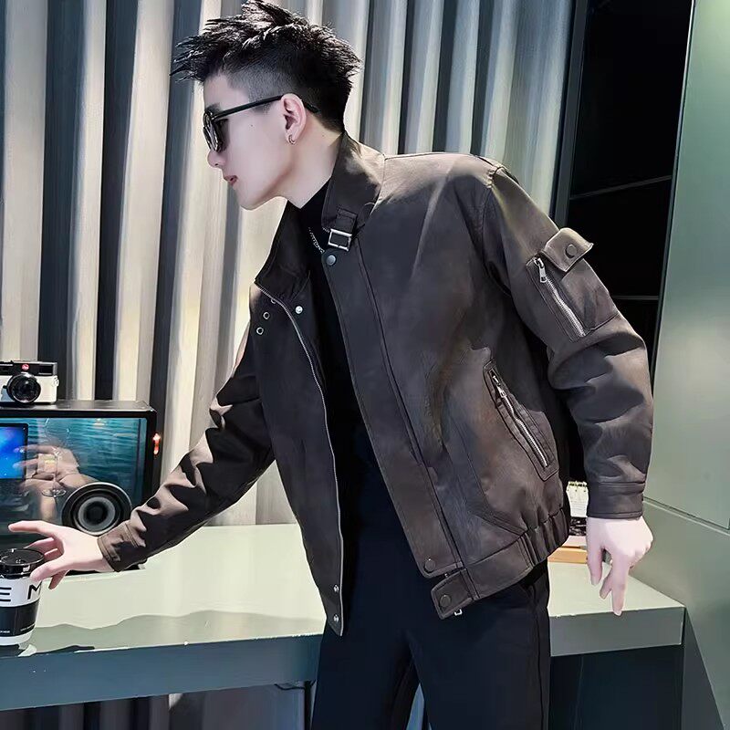 春秋季男士痞帅炸街机车皮衣夹克