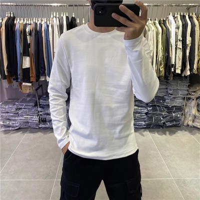 秋季薄款纯色长袖T恤男纯棉内搭