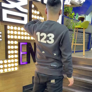新款 男装 卫衣男潮牌时尚 上衣百搭休闲套头打底衫 数字印花长袖 秋季