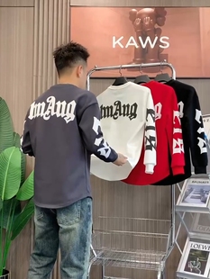 百搭字母印花设计感燕尾长袖 时尚 秋冬款 痞帅潮流休闲圆领卫衣男士