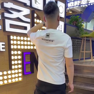 夏季潮牌简约字母印花短袖t恤男士青年痞帅时尚百搭修身半袖上衣