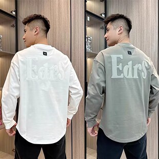 口套头燕尾打底衫 2025春秋简约百搭卫衣男宽松圆领绣标长袖 拉链袖