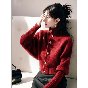 针衫织女装小个子新年红色毛衣小衫上衣2025新款冬季今年流行外套