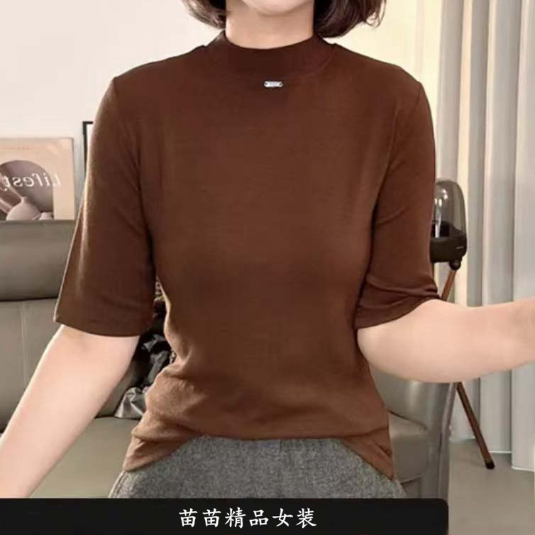 韩版中袖小立领T恤打底衫女2026秋季新款通勤百搭显瘦上衣小衫潮