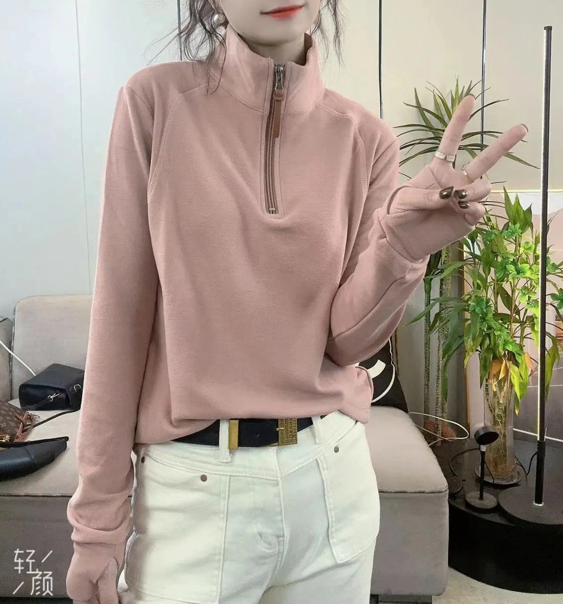 加厚保暖立领双面德绒上衣打底衫女2025冬季新款百搭长袖内搭卫衣