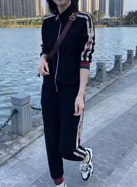 2026春秋新款长袖拉链外套卫裤两件套女时尚休闲运动网红同款套装