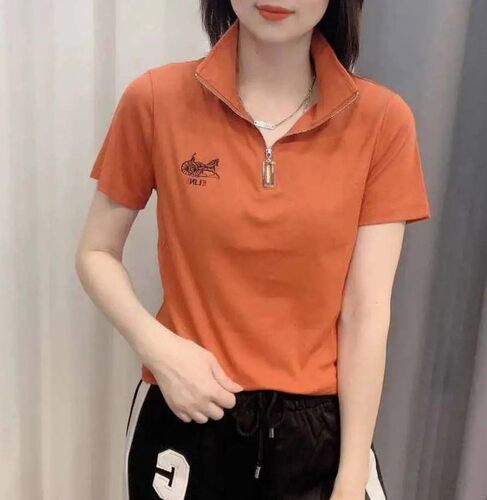 2026夏季新款短袖立领t恤女修身显瘦百搭拉链刺绣体恤上衣小衫潮T