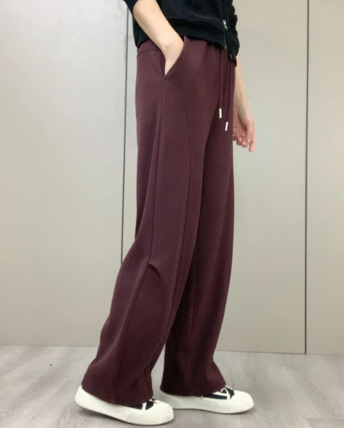 通勤百搭松紧腰直筒裤女2025秋季新款个性潮流显瘦显高阔腿裤长裤