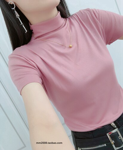 半高领短袖体恤打底衫女2026春秋莫代尔薄款中领上衣半袖内搭小衫