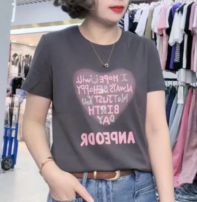 设计感爱心烫钻短袖t恤女2025夏新款百搭显瘦字母体恤上衣小衫潮T