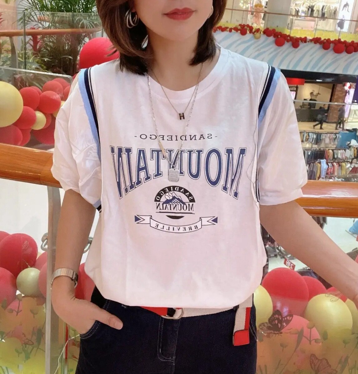2026夏季新款网红同款假两件短袖T恤女宽松显瘦百搭拼接体恤上衣