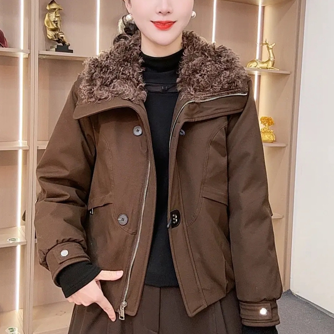 韩版翻毛领派克羽绒服女上衣外套