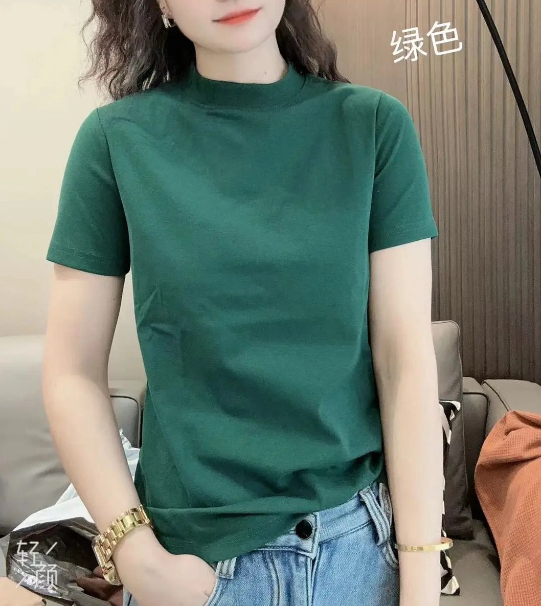 日常通勤纯色立领短袖T恤女2026春季新款百搭显瘦体恤上衣打底衫