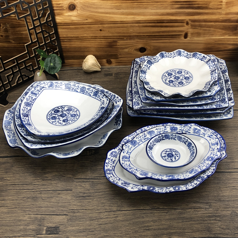 异形陶瓷商用饭店方形青花餐具